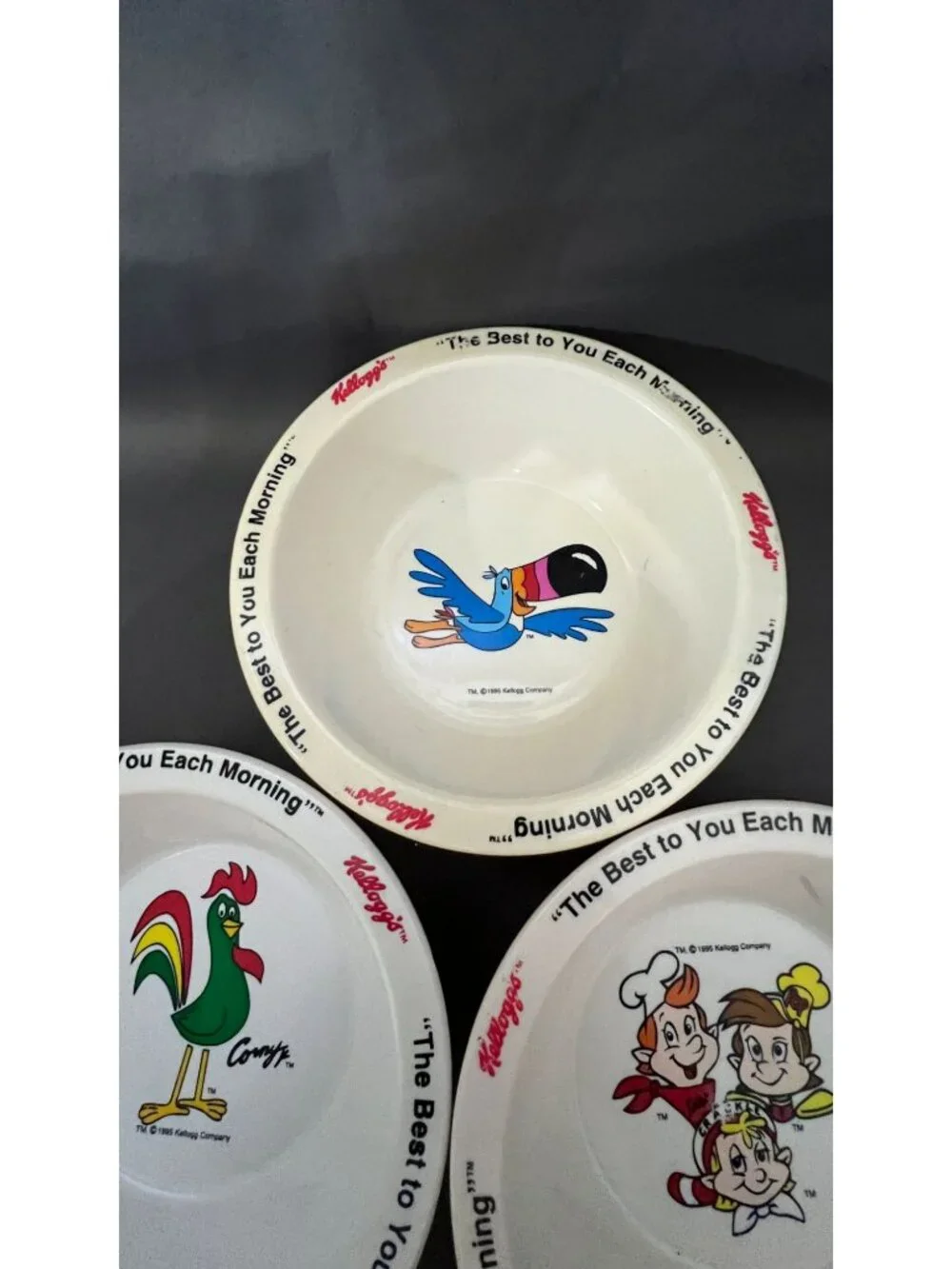 Set Of 3 Vintage Kelloggs Character Cereal Bowls Snap Crackle Pop Corny & Toucan